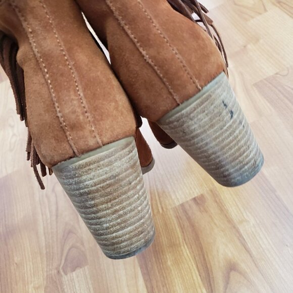 TOMS Lunata Cognac Whiskey Suede Tassel Fringe Boho Ankle Boots Size 8.5 - Picture 5 of 11